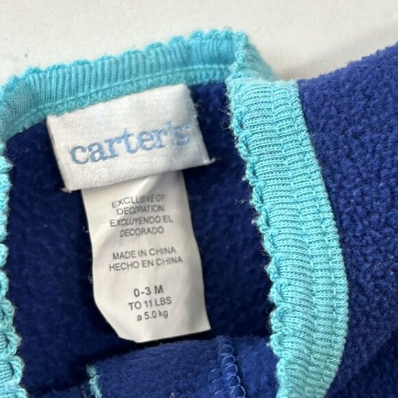 Carter's | Infant Girls Blue Floral Soft Fleece Jumpsuit Romper 0-3M - Picture 15 of 16